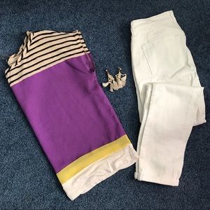 Striped top with purple and yellow accent